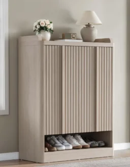 Fluted Shoe Storage Cabinet for Entryway – 45 Tall, 6-Tier Shoe Organizer with 4 Adjustable Shelves, Mid-Century Freestanding Wo - 1503