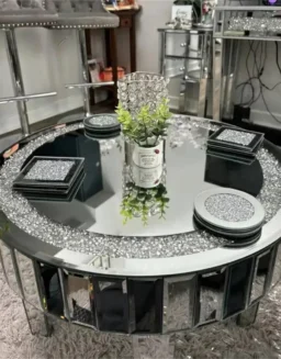 Crushed Crystal Mirrored Coffee Table 60cm Round Accent Table Leisure Table - 1503