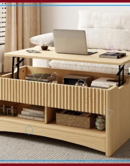 Modern Lift Top Coffee Table with Storage, Fluted Design, Natural Oak for Living Room & Home Office - 1503